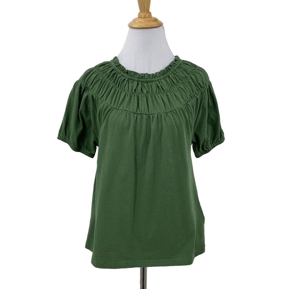 J Crew Circle Smocked Tee Womens XS Extra Small Avocado Keyhole Short Sleeve - Picture 1 of 12